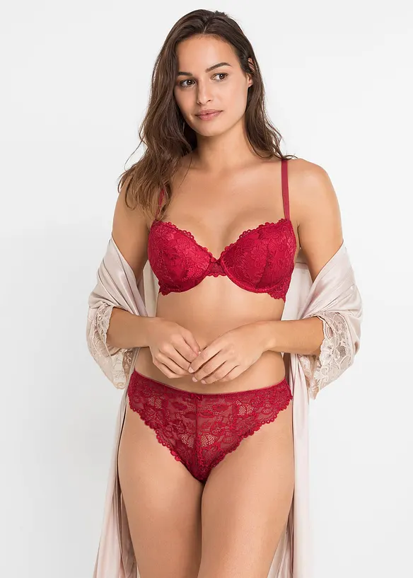 Vattert BH og stringtruse i blondemateriale (2-delt sett), bonprix