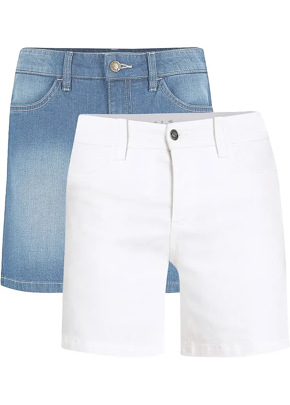 Denimshorts Slim Fit Mid Waist, 2-pack, bonprix