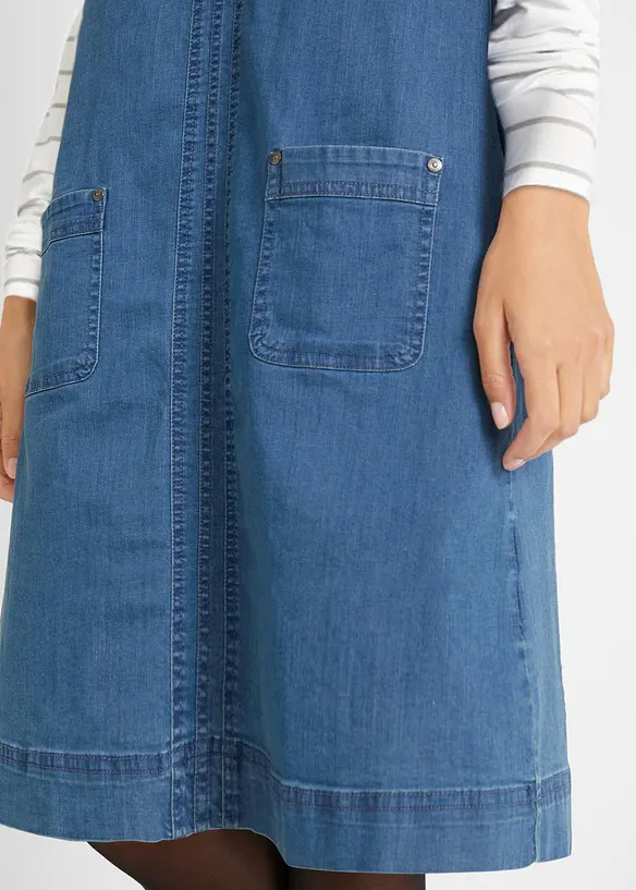 Knelang kjole i bomullsdenim med seler, bonprix