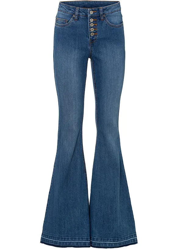 Jeans med sleng og åpne kanter nederst, bonprix