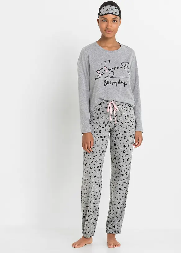 Pyjamas med økologisk bomull og sovemaske, bonprix