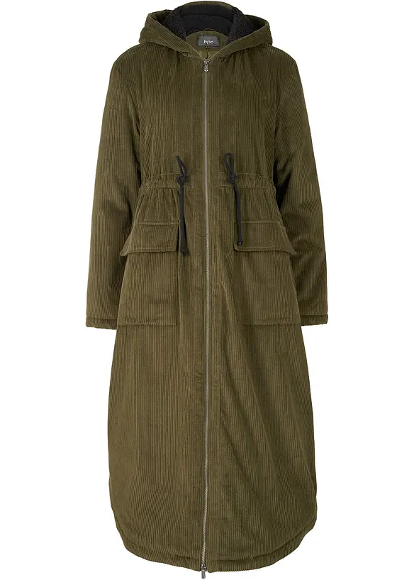 Cord-kåpe med hette med teddy-fleece, i ren bomull, bonprix