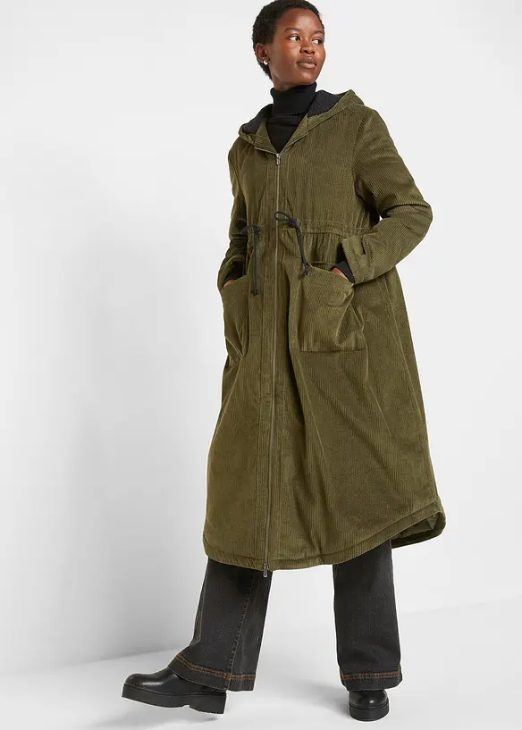 Cord-kåpe med hette med teddy-fleece, i ren bomull, bonprix