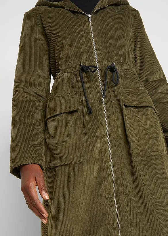 Cord-kåpe med hette med teddy-fleece, i ren bomull, bonprix