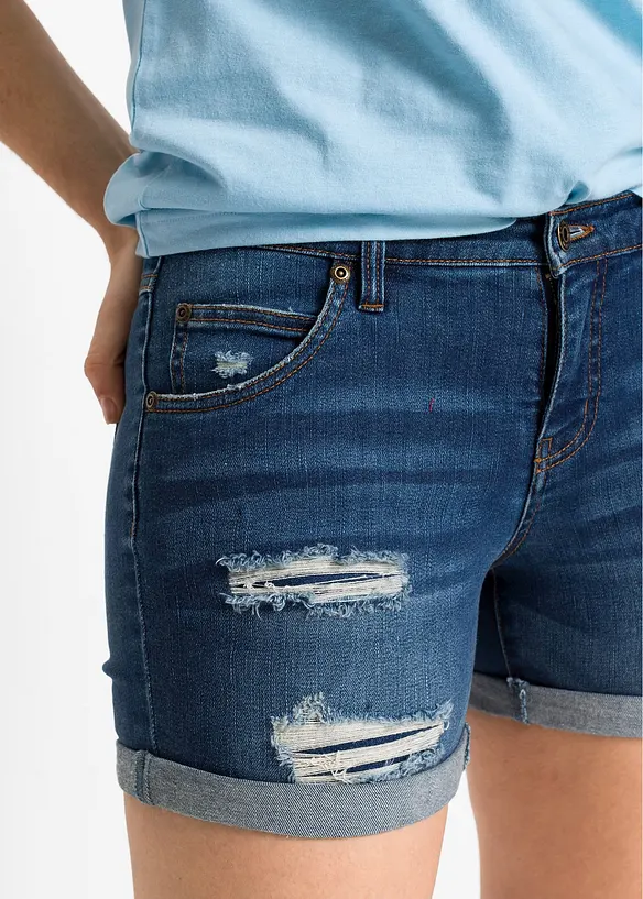 Jeans-shorts Mid Waist med destroy-effekt, bonprix