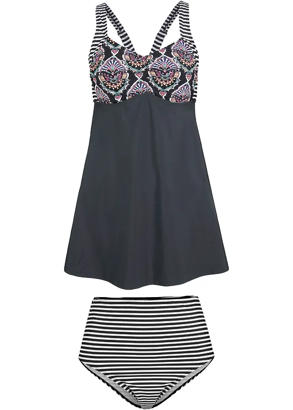 Lang tankini (2-delt sett) med high waist-bikinibukse, bonprix