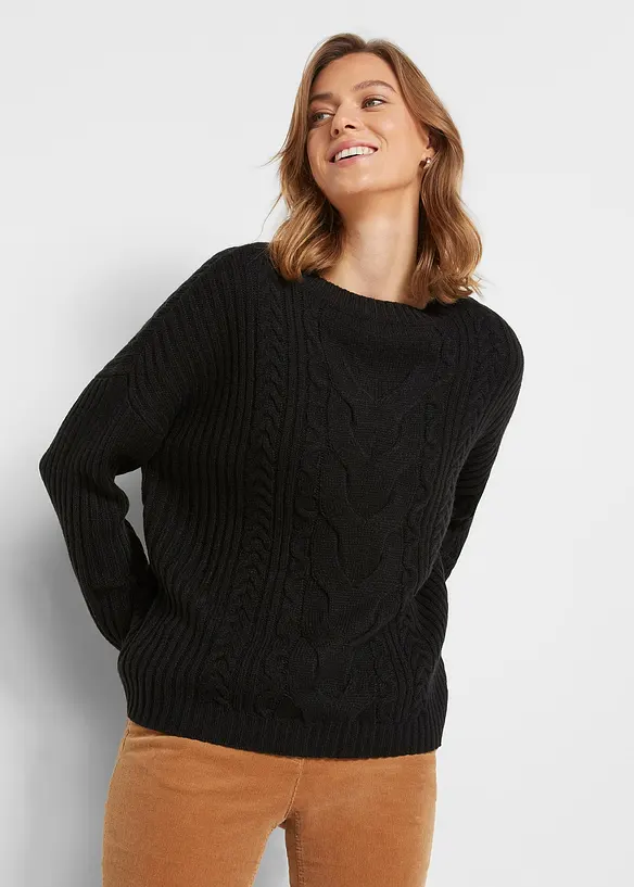 Oversized genser med flettemønster, bonprix