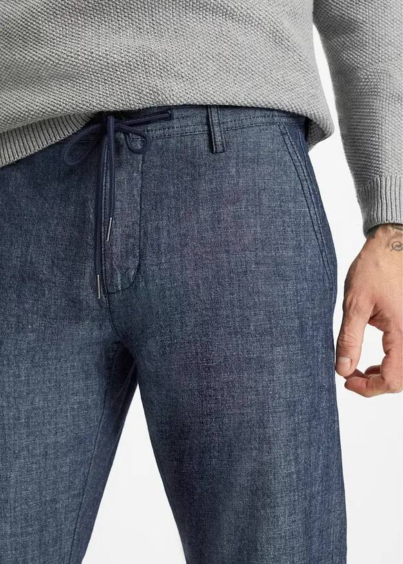 Regular Fit Chambray-chinosbukse, Straight, bonprix