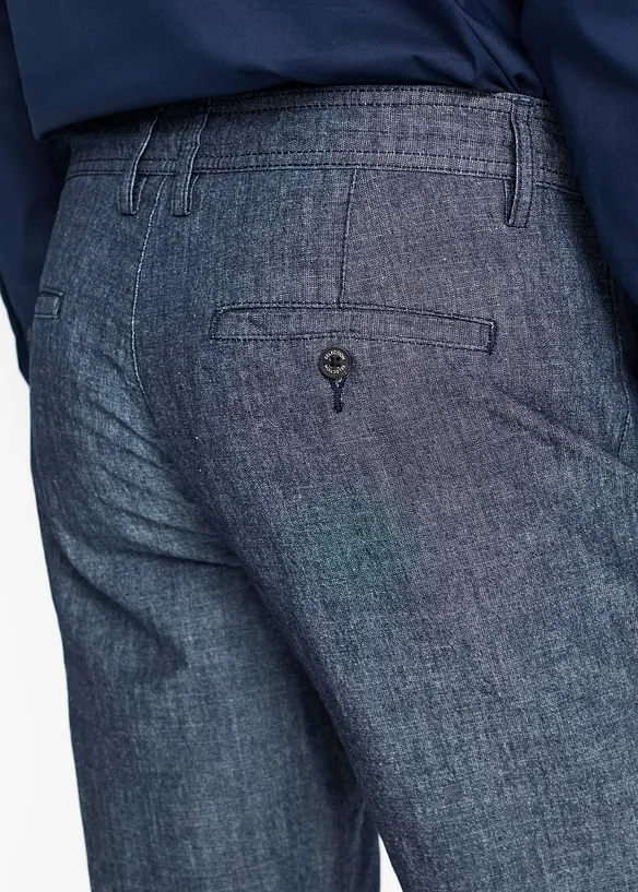 Regular Fit Chambray-chinosbukse, Straight, bonprix