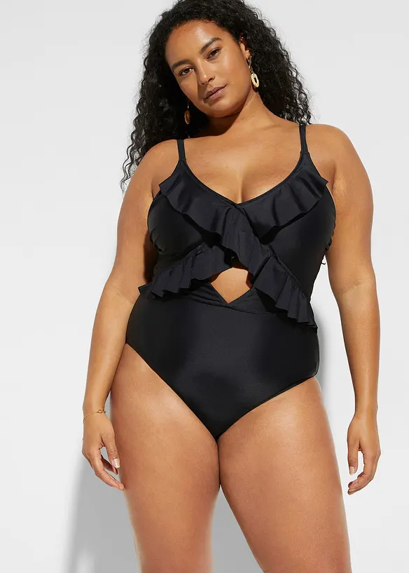 Badedrakt med cut out og volanger, bonprix