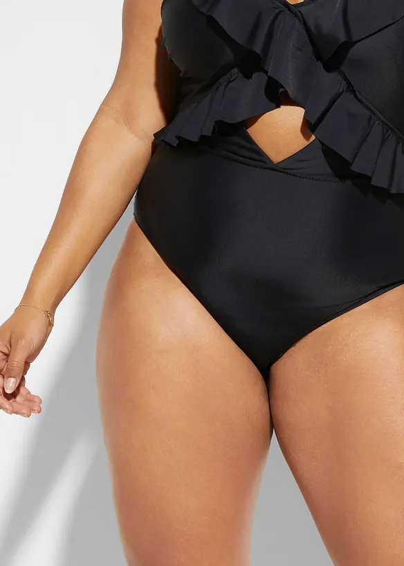 Badedrakt med cut out og volanger, bonprix