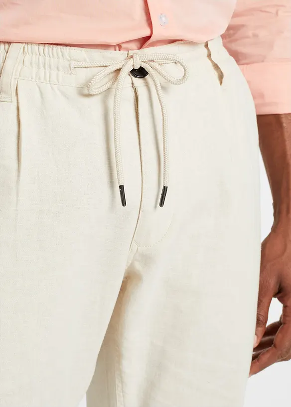 Relaxed Fit-pull on-bukse i luftig linmiks, Straight, bonprix