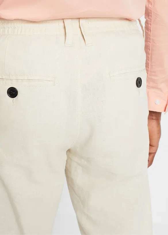 Relaxed Fit-pull on-bukse i luftig linmiks, Straight, bonprix
