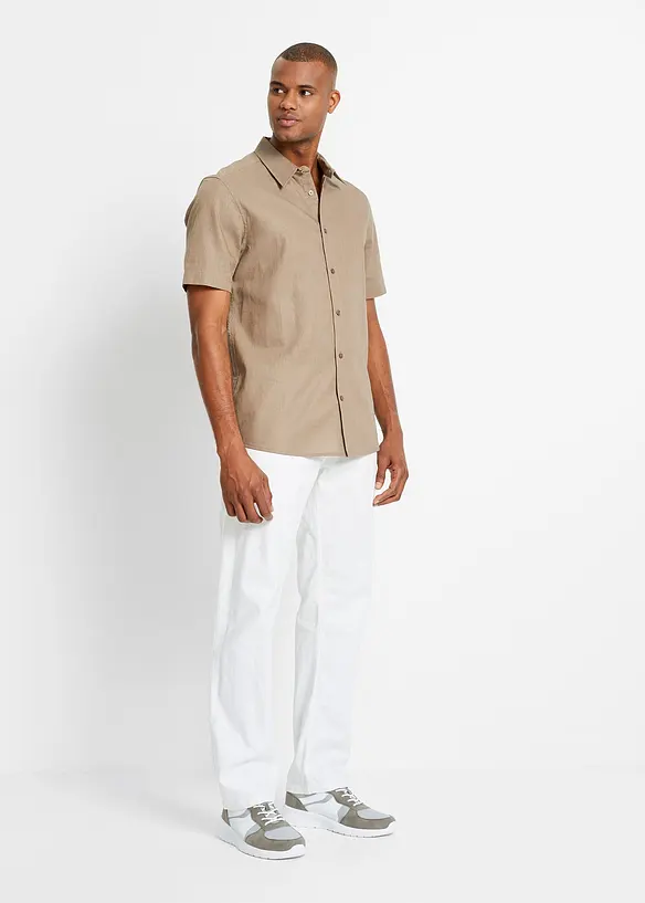 Relaxed Fit-pull on-bukse i luftig linmiks, Straight, bonprix