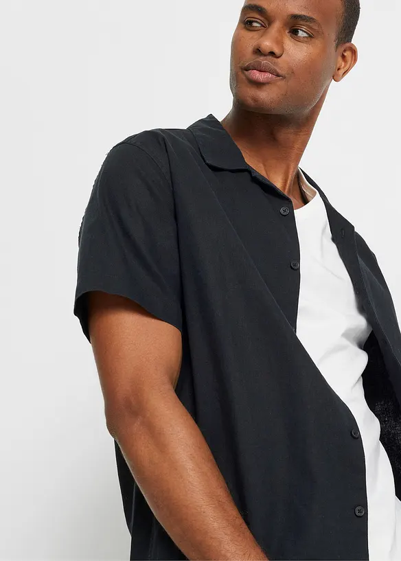 Kortermet skjorte med lin, Loose Fit, bonprix
