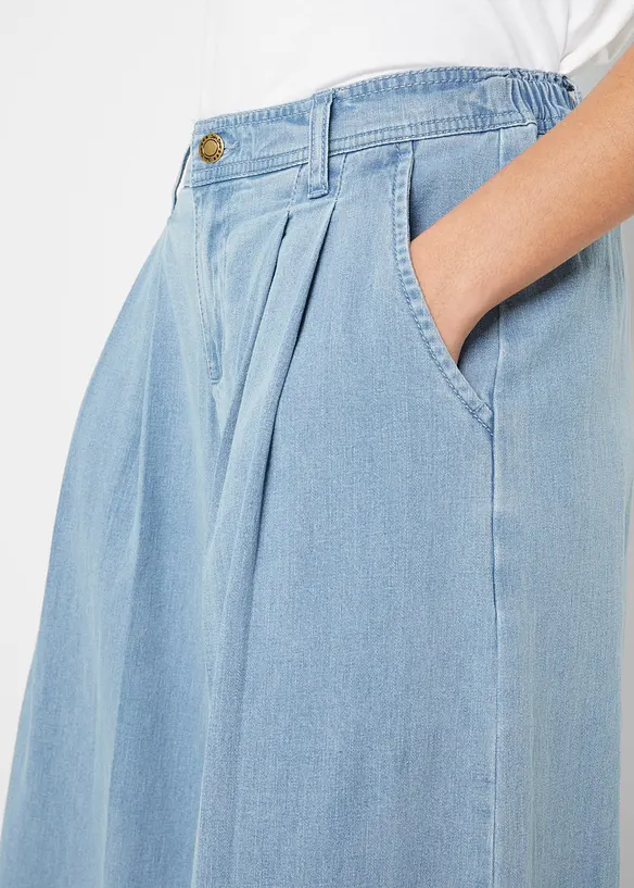 Wide Leg bukseskjørt i denim, bonprix