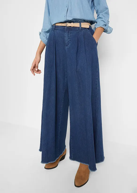 Wide Leg bukseskjørt i denim, bonprix