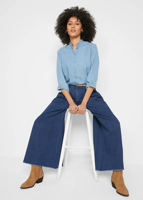 Wide Leg bukseskjørt i denim, bonprix