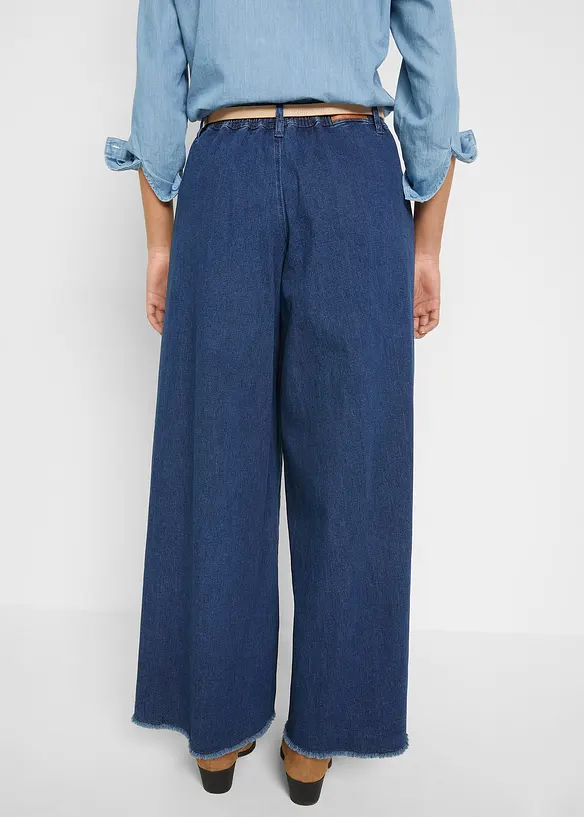 Wide Leg bukseskjørt i denim, bonprix