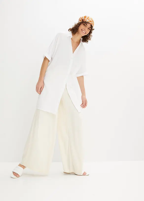 Oversized, lang bluse i bomullsmusselin, bonprix
