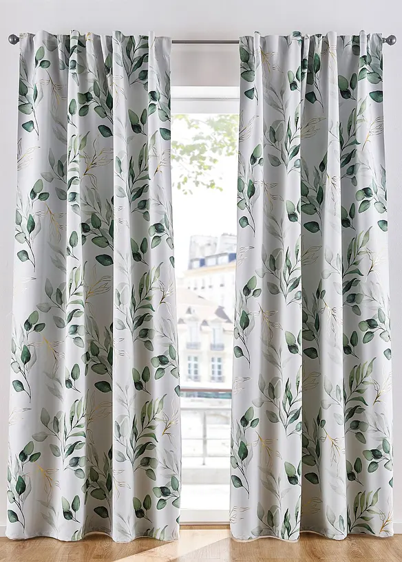 Mørkleggingsgardin med med blomstermønstret glanstrykk (1-pack), bonprix