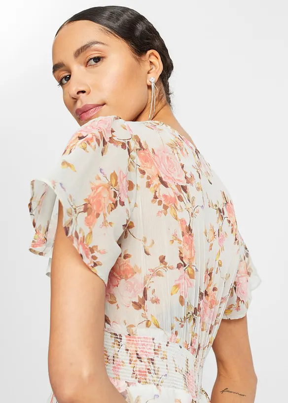 Blomstret midikjole med volanger, bonprix