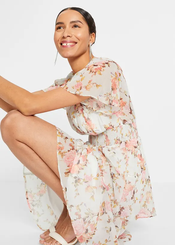 Blomstret midikjole med volanger, bonprix