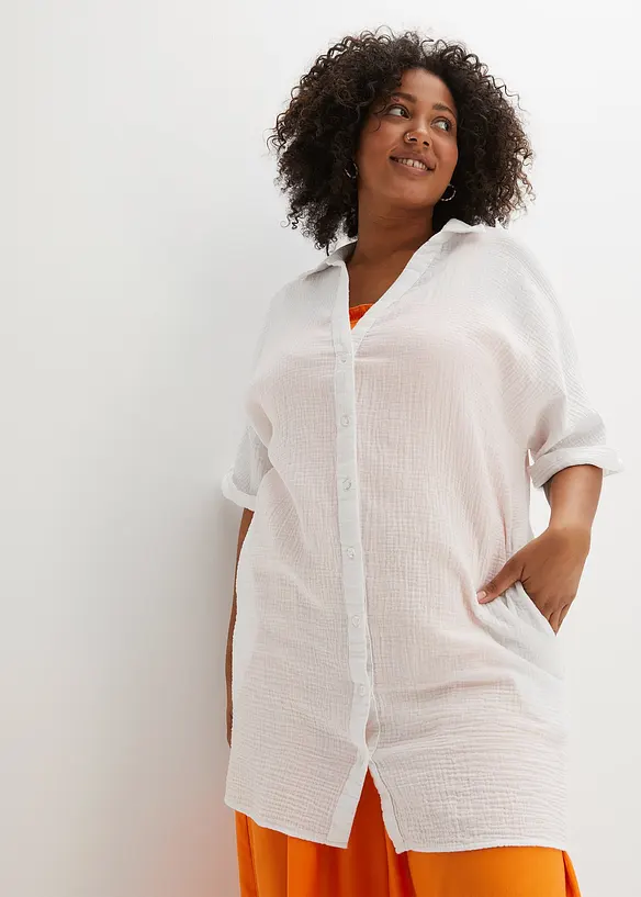 Oversized, lang bluse i bomullsmusselin, bonprix