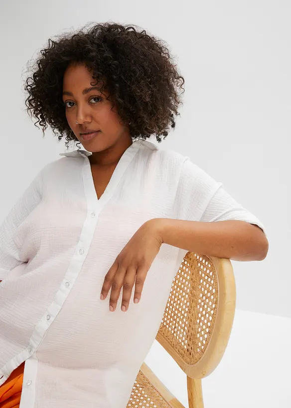Oversized, lang bluse i bomullsmusselin, bonprix