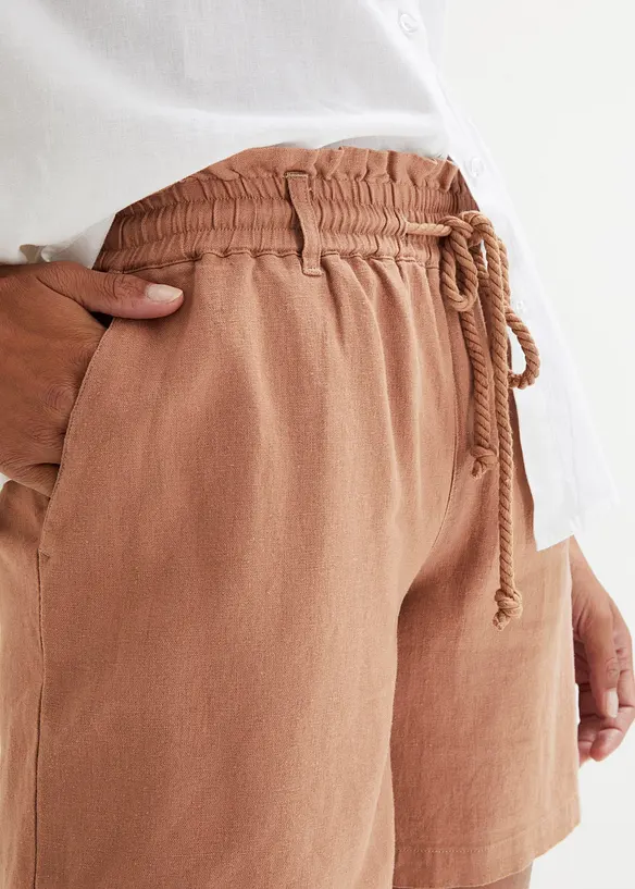 Paperbag-shorts med lin, bonprix