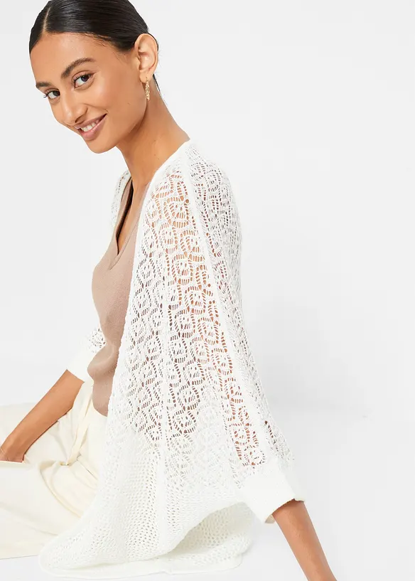 Lang cardigan med hullmønster, bonprix