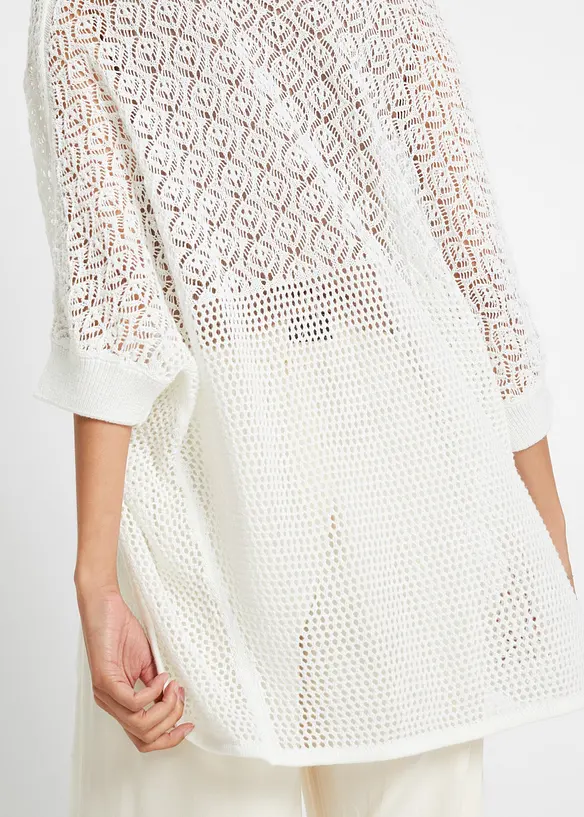 Lang cardigan med hullmønster, bonprix