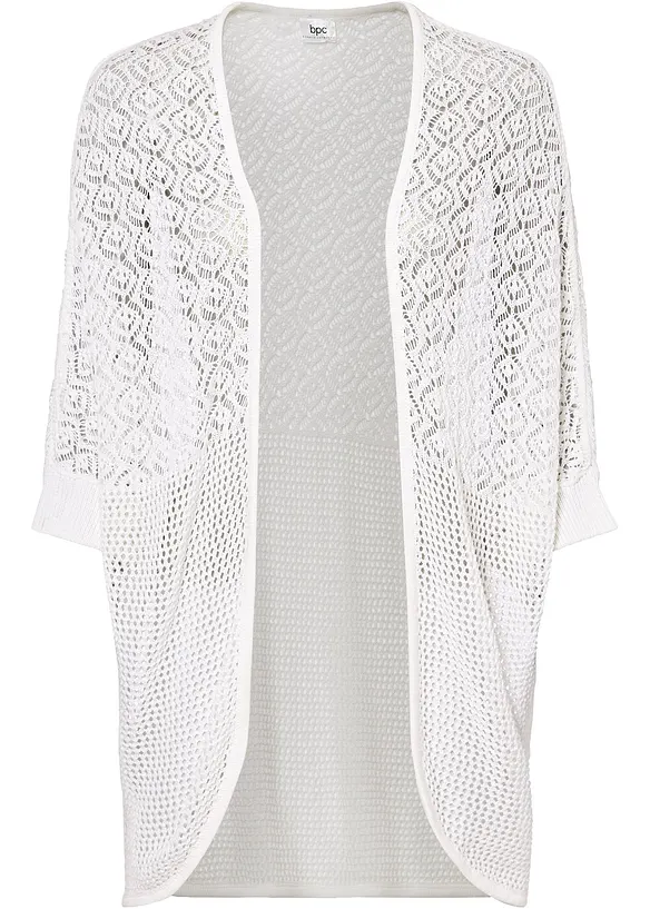 Lang cardigan med hullmønster, bonprix