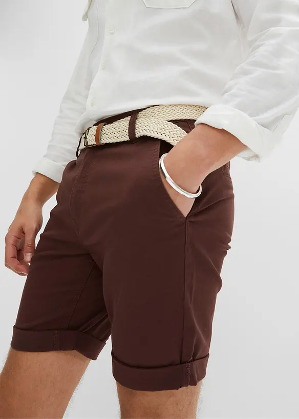 Stretch chino-bermuda med belte, Regular Fit, bonprix