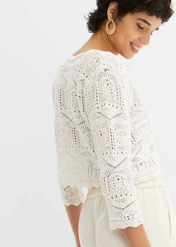 Bolero med hullmønster og 3/4-lange ermer, bonprix