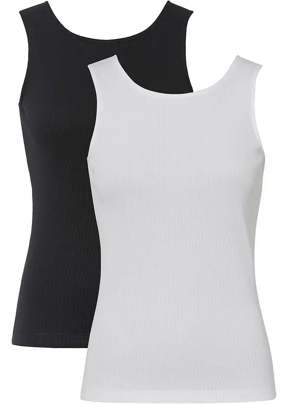 Ribbet topp i 100% økologisk bomull (2-pack), bonprix