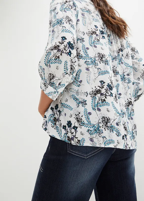 Crinkle-bluse, 3/4-lang arm, Turn-up, bonprix