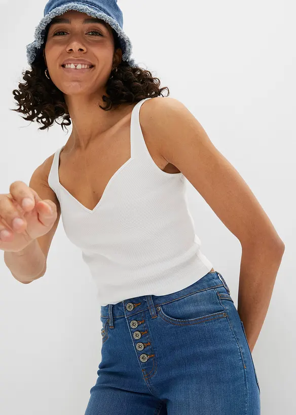 Jeans med sleng og åpne kanter nederst, bonprix