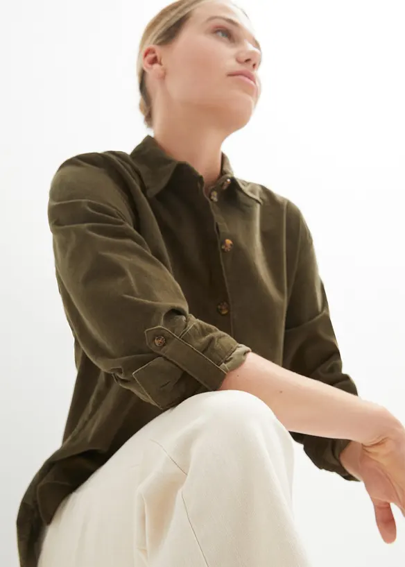 Cord-bluse med splitt i siden, bonprix