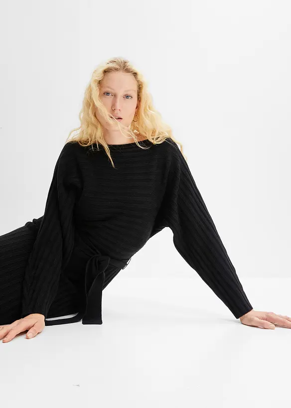 Strikket kjole med belte (2-delt sett), bonprix