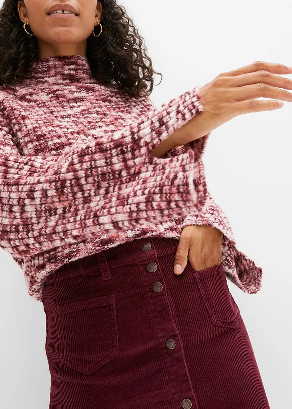 Stretch-cordskjørt med knappestolpe, bonprix