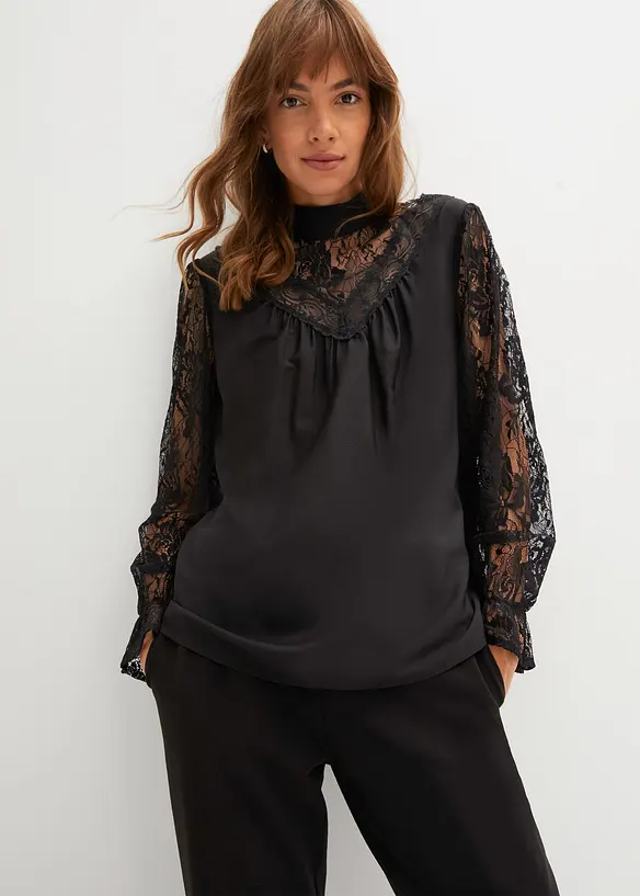 Bluse med blonde, bonprix
