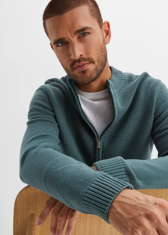 Finstrikket cardigan i 100% bomull, bonprix
