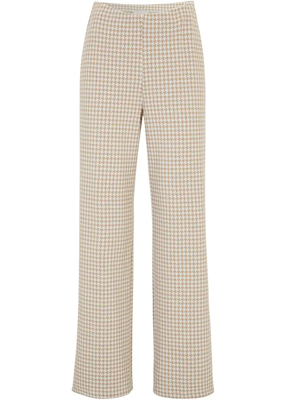 Stretchbukse med Houndstooth-mønster, Wide leg, bonprix