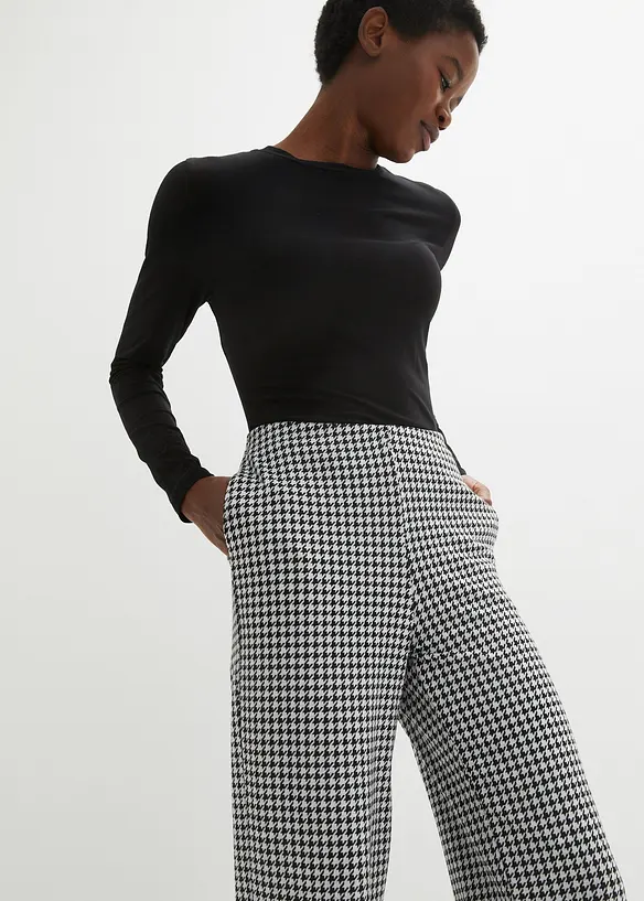 Stretchbukse med Houndstooth-mønster, Wide leg, bonprix
