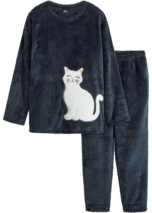 Loungewear kosedress av fleece med strukturmønster og applikasjon, bonprix
