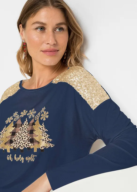 Oversized topp med julemotiv og pene paljetter, BODYFLIRT boutique