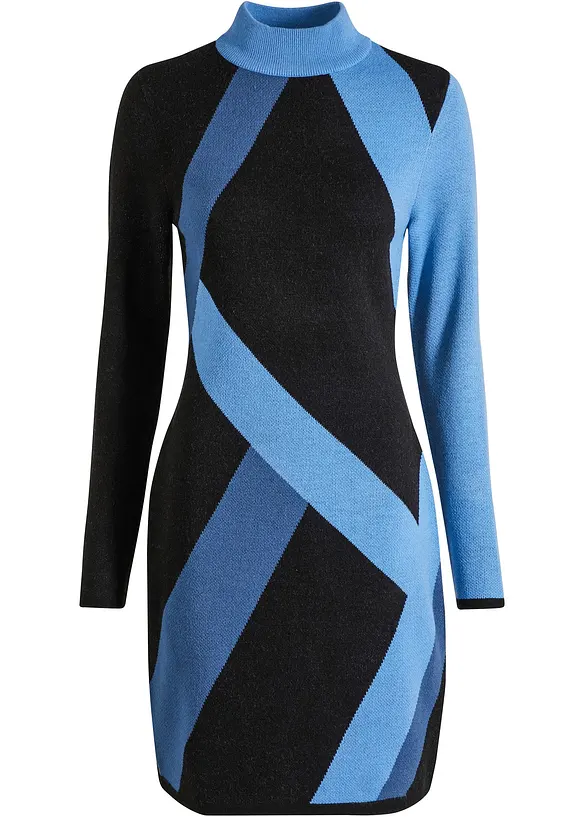 Jacquard-strikket kjole med moderne stripemønster, bonprix