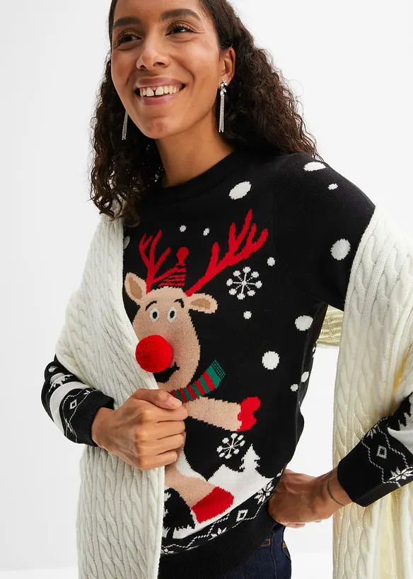 Finstrikket genser med rund hals, bonprix