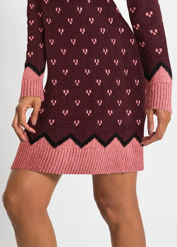 Strikket kjole med koftemønster, bonprix